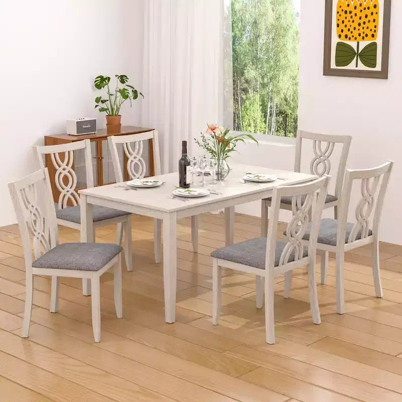 VECELO Rustic Wooden Dining Chairs, Rubber Wood Kitchen Chairs with Padded Seat & Elegant Hollowed Backrest, Gray