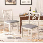 VECELO Rustic Wooden Dining Chairs, Rubber Wood Kitchen Chairs with Padded Seat & Elegant Hollowed Backrest, Gray