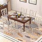 VECELO Rustic Wooden Dining Chairs, Rubber Wood Kitchen Chairs with Padded Seat & Elegant Hollowed Backrest, Gray