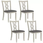 VECELO Rustic Wooden Dining Chairs, Rubber Wood Kitchen Chairs with Padded Seat & Elegant Hollowed Backrest, Gray