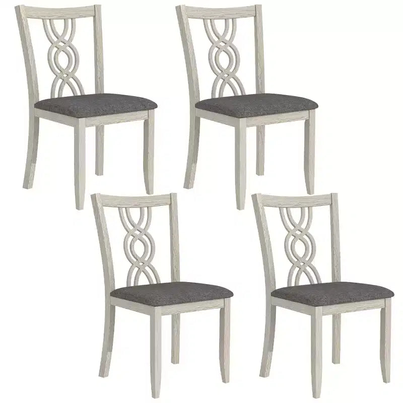 VECELO Rustic Wooden Dining Chairs, Rubber Wood Kitchen Chairs with Padded Seat & Elegant Hollowed Backrest, Gray