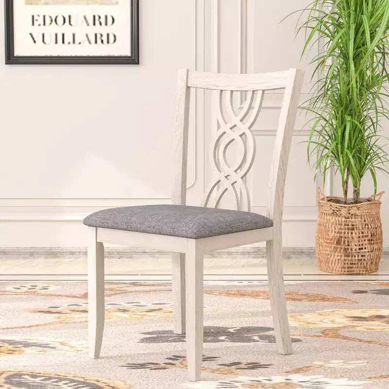 VECELO Rustic Wooden Dining Chairs, Rubber Wood Kitchen Chairs with Padded Seat & Elegant Hollowed Backrest, Gray