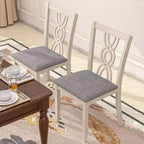 VECELO Rustic Wooden Dining Chairs, Rubber Wood Kitchen Chairs with Padded Seat & Elegant Hollowed Backrest, Gray