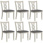 VECELO Rustic Wooden Dining Chairs, Rubber Wood Kitchen Chairs with Padded Seat & Elegant Hollowed Backrest, Gray