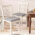 VECELO Rustic Wooden Dining Chairs, Rubber Wood Kitchen Chairs with Padded Seat & Elegant Hollowed Backrest, Gray