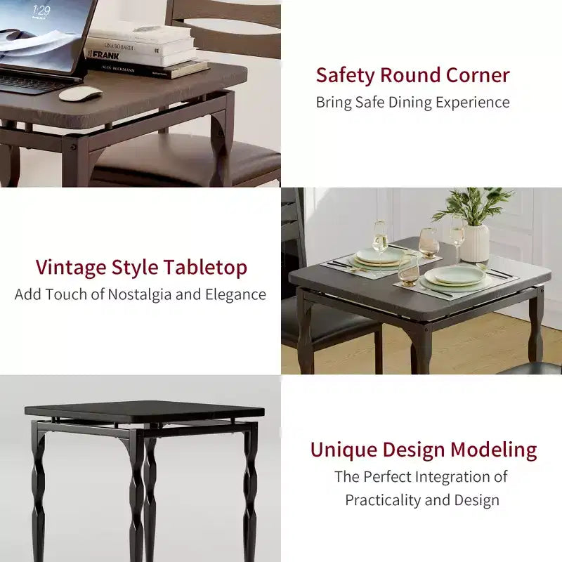 Dining Table Set for 2, 3 Piece Dining Table and Chairs Set of 2, Dining Table Set with Spiral Table Legs for Small Spaces