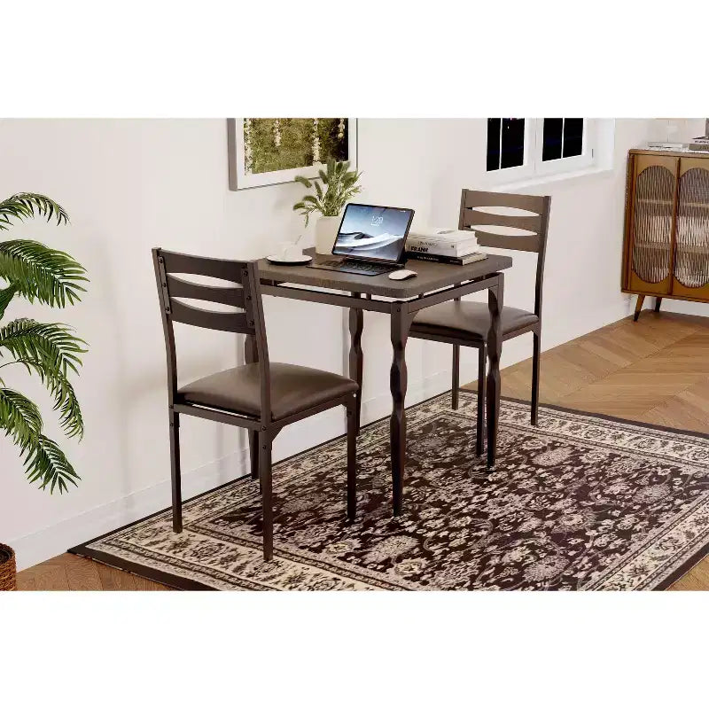 Dining Table Set for 2, 3 Piece Dining Table and Chairs Set of 2, Dining Table Set with Spiral Table Legs for Small Spaces