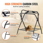 VEVOR Folding Saddle Rack, 28 x 19 x 37.5 in, 2 Packs Freestanding Horse Saddle Stand, Heavy Duty Steel Saddle Rack for English & Western Saddles