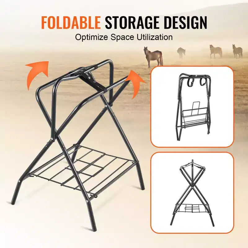 VEVOR Folding Saddle Rack, 28 x 19 x 37.5 in, 2 Packs Freestanding Horse Saddle Stand, Heavy Duty Steel Saddle Rack for English & Western Saddles
