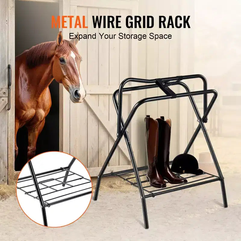 VEVOR Folding Saddle Rack, 28 x 19 x 37.5 in, 2 Packs Freestanding Horse Saddle Stand, Heavy Duty Steel Saddle Rack for English & Western Saddles