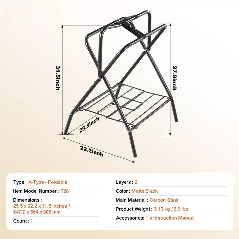 VEVOR Folding Saddle Rack, 28 x 19 x 37.5 in, 2 Packs Freestanding Horse Saddle Stand, Heavy Duty Steel Saddle Rack for English & Western Saddles