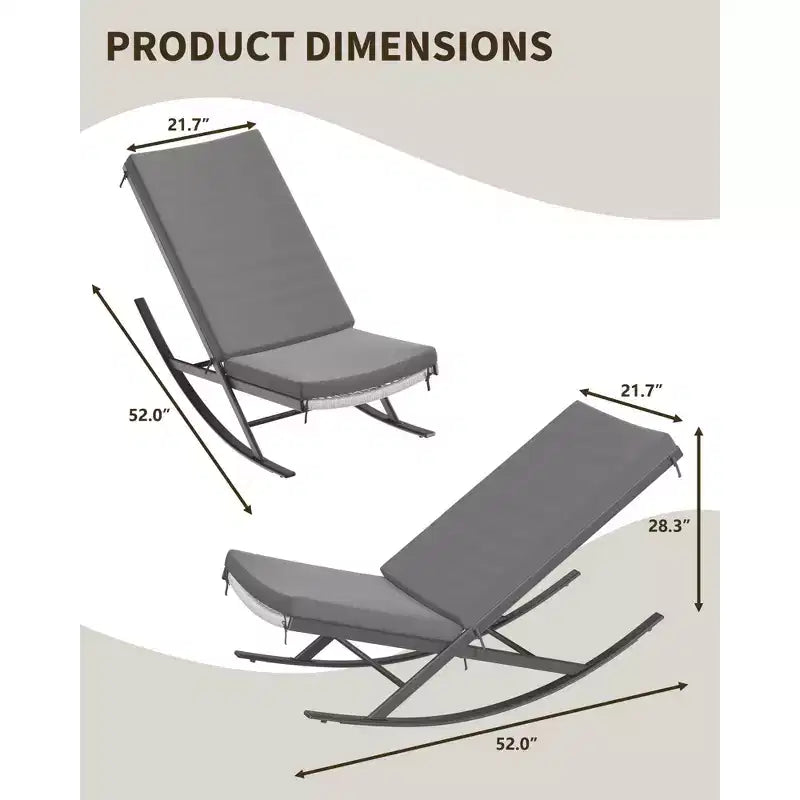 Outdoor Rocking Chairs Set of 2, Indoor Lounge Rocker Chair with Padded Cushion & Metal Frame & Rattan Seat, for Garden, Backyard, Lawn, Patio