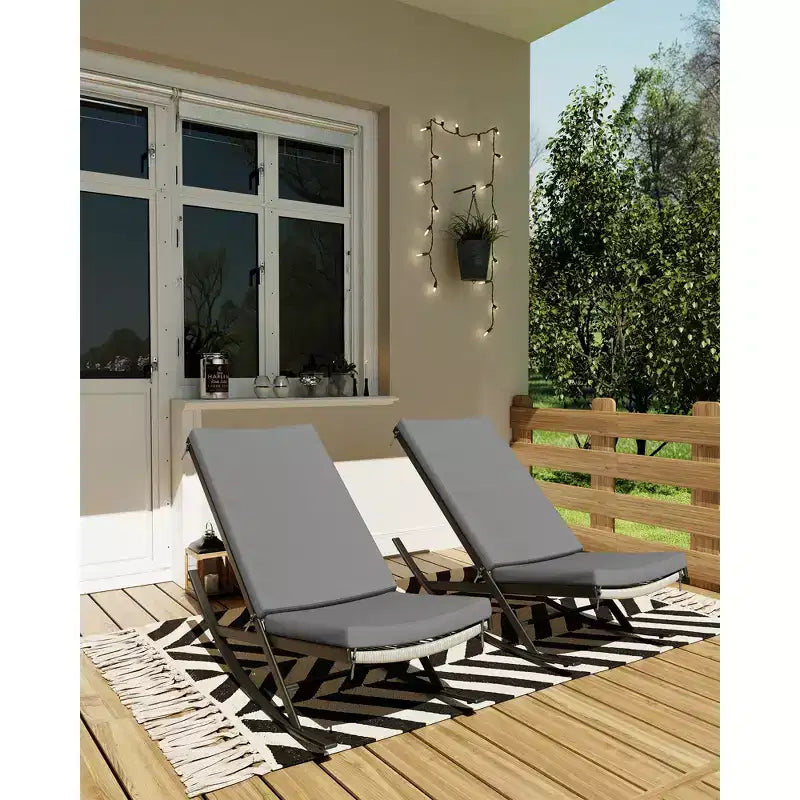 Outdoor Rocking Chairs Set of 2, Indoor Lounge Rocker Chair with Padded Cushion & Metal Frame & Rattan Seat, for Garden, Backyard, Lawn, Patio