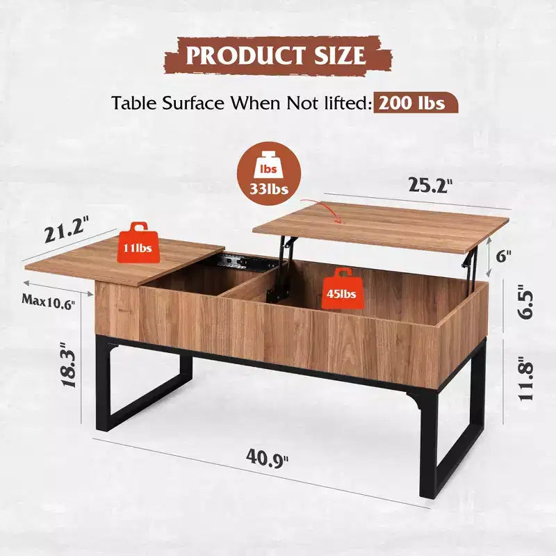 DEXYLLO Coffee Table Lift Top Wood Center Table for Living Room with Storage, Lifting Top, Sliding Cover and 2 Hidden Compartments, 40.9, Walnut Oak