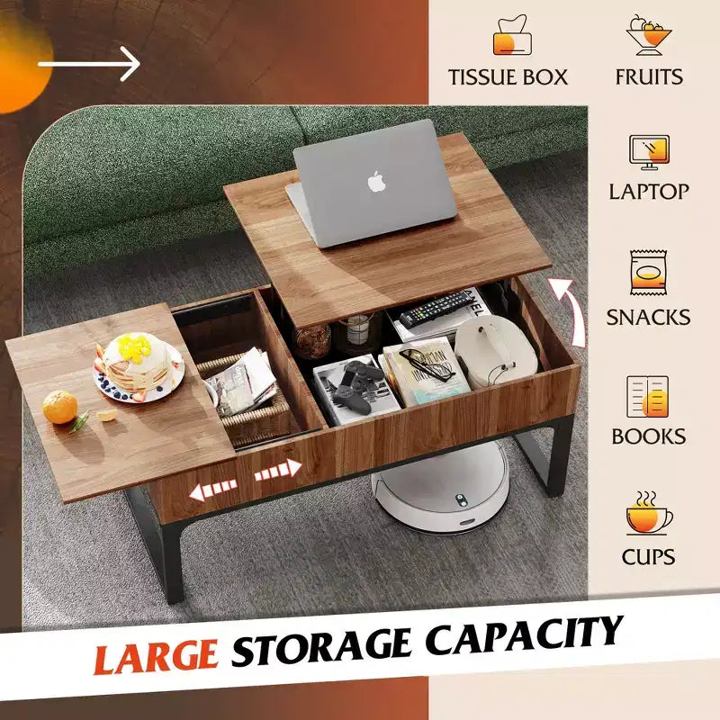 DEXYLLO Coffee Table Lift Top Wood Center Table for Living Room with Storage, Lifting Top, Sliding Cover and 2 Hidden Compartments, 40.9, Walnut Oak