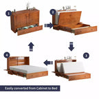 Mjkone Queen Size Murphy Bed Cabinet with USB Charging, Storage Drawer & Mattress