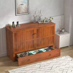 Mjkone Queen Size Murphy Bed Cabinet with USB Charging, Storage Drawer & Mattress