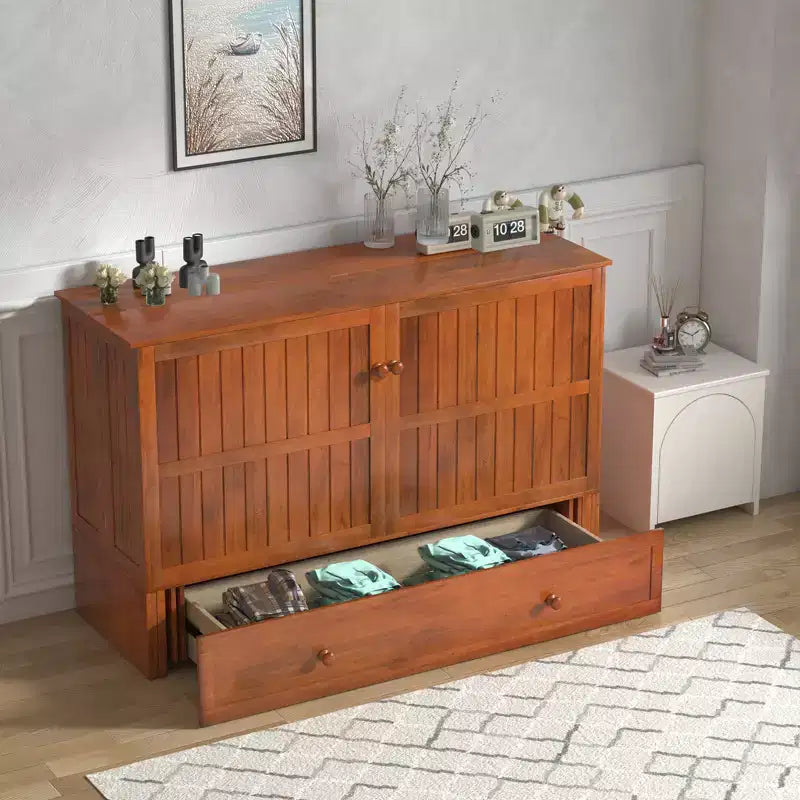 Mjkone Queen Size Murphy Bed Cabinet with USB Charging, Storage Drawer & Mattress