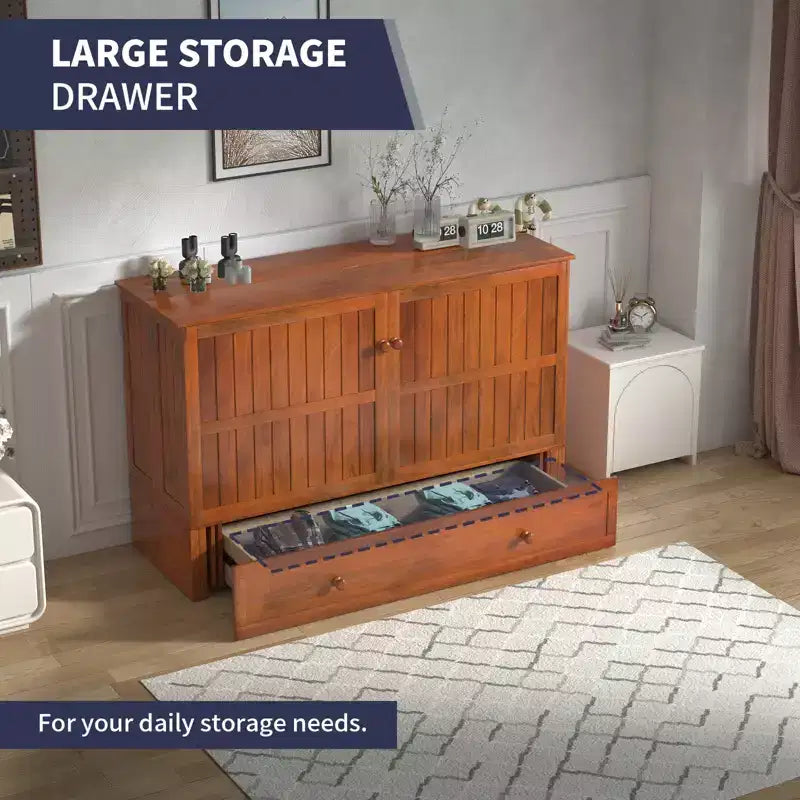 Mjkone Queen Size Murphy Bed Cabinet with USB Charging, Storage Drawer & Mattress