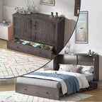 Mjkone Queen Size Murphy Bed Cabinet with USB Charging, Storage Drawer & Mattress