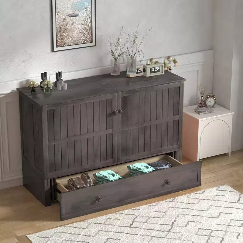 Mjkone Queen Size Murphy Bed Cabinet with USB Charging, Storage Drawer & Mattress