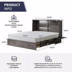 Mjkone Queen Size Murphy Bed Cabinet with USB Charging, Storage Drawer & Mattress