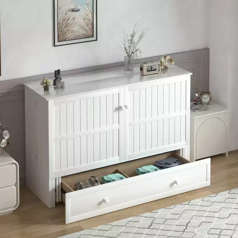 Mjkone Queen Size Murphy Bed Cabinet with USB Charging, Storage Drawer & Mattress