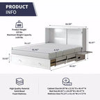 Mjkone Queen Size Murphy Bed Cabinet with USB Charging, Storage Drawer & Mattress