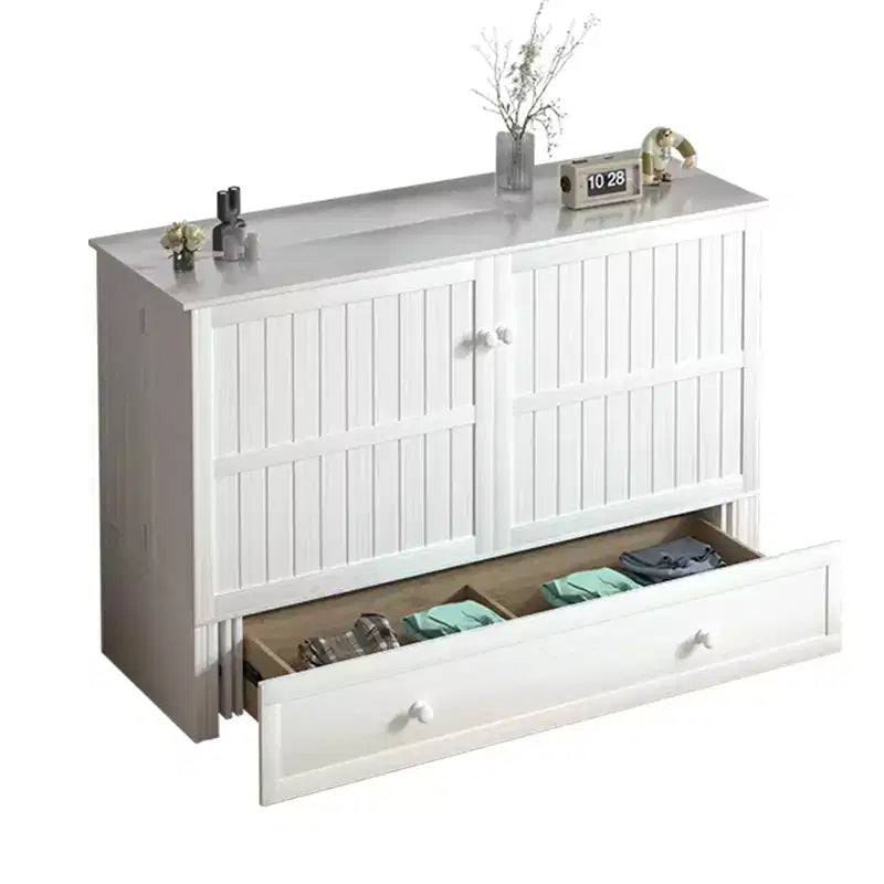 Mjkone Queen Size Murphy Bed Cabinet with USB Charging, Storage Drawer & Mattress