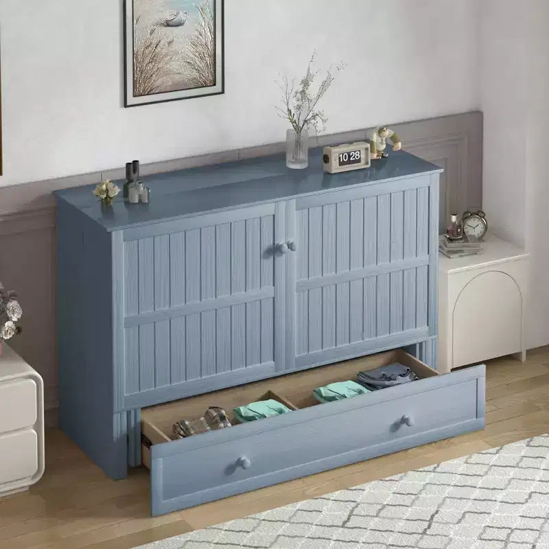 Mjkone Queen Size Murphy Bed Cabinet with USB Charging, Storage Drawer & Mattress