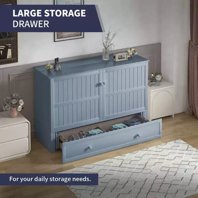Mjkone Queen Size Murphy Bed Cabinet with USB Charging, Storage Drawer & Mattress