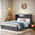 Mjkone Queen Size Murphy Bed Cabinet with USB Charging, Storage Drawer & Mattress
