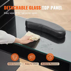 VEVOR Manicure Table, Glass Top Nail Desk, Makeup Dressing Nail Station with Storage Cabinets, Acetone-Resistant Nail Tech Table