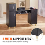 VEVOR Manicure Table, Glass Top Nail Desk, Makeup Dressing Nail Station with Storage Cabinets, Acetone-Resistant Nail Tech Table
