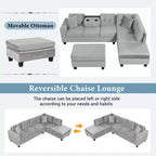 Whisen 105 L-Shaped Modern Sectional with Storage Ottoman & 2 Pillows