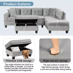 Whisen 105 L-Shaped Modern Sectional with Storage Ottoman & 2 Pillows