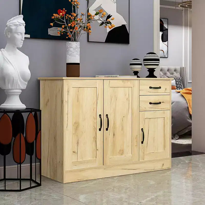 CLIHOME 3 Doors Modern Wood Buffet Sideboard, Entryway Serving Storage Cabinet, Dining Room Console