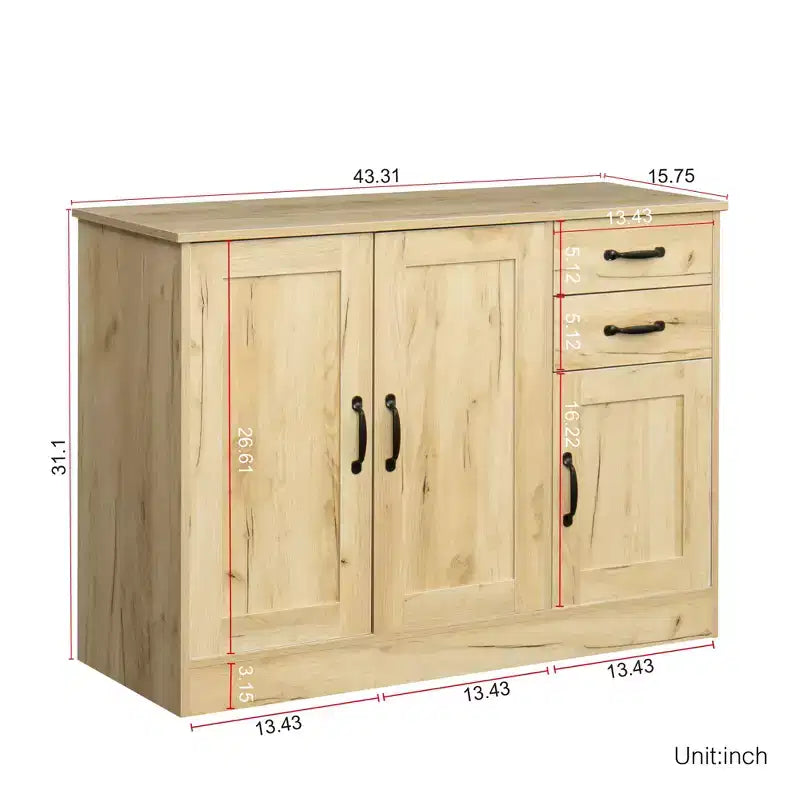 CLIHOME 3 Doors Modern Wood Buffet Sideboard, Entryway Serving Storage Cabinet, Dining Room Console