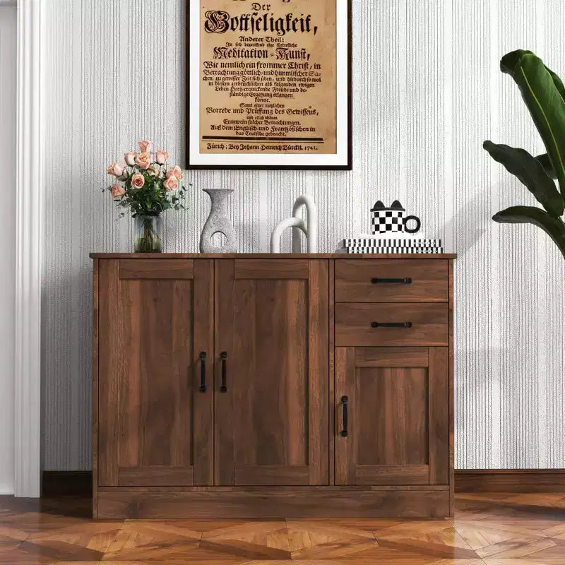CLIHOME 3 Doors Modern Wood Buffet Sideboard, Entryway Serving Storage Cabinet, Dining Room Console