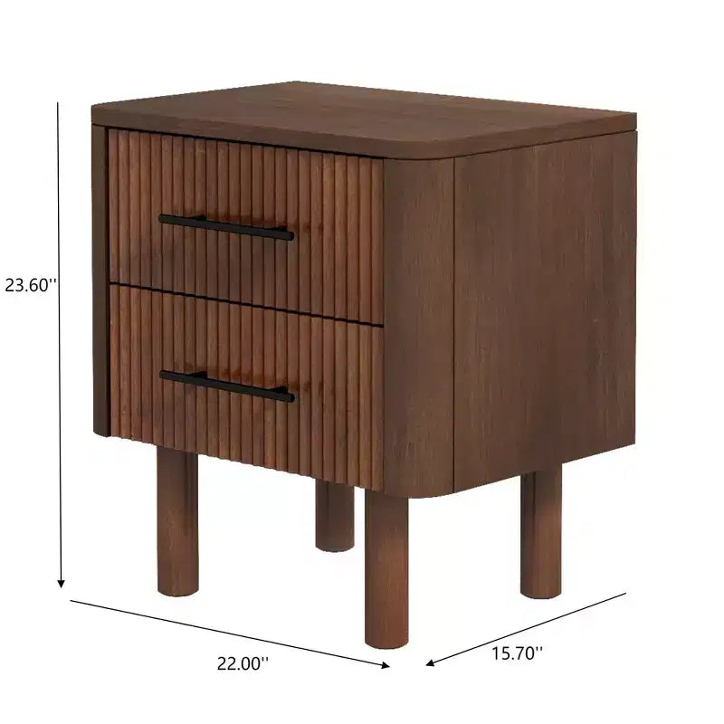 GDFStudio Evelina Mid Century Modern Solid Wood 22 Rectangle Nightstand with 2 Drawers