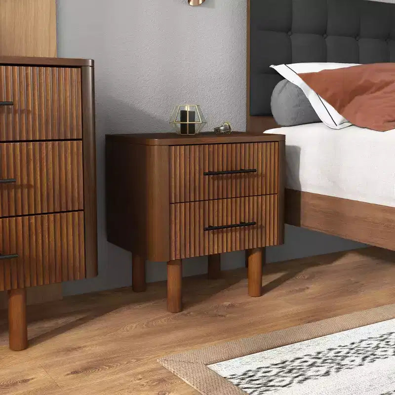 GDFStudio Evelina Mid Century Modern Solid Wood 22 Rectangle Nightstand with 2 Drawers