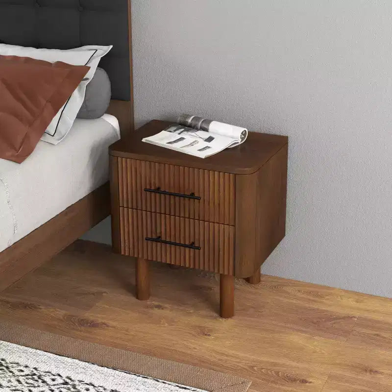 GDFStudio Evelina Mid Century Modern Solid Wood 22 Rectangle Nightstand with 2 Drawers