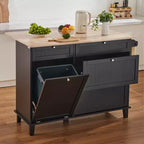 VEVOR Kitchen Island Cart, 50 Wood Top Breakfast Bar with Trash Cabinet Tilt Out 10 Gallon Storage, Farmhouse Dining Living Room Table