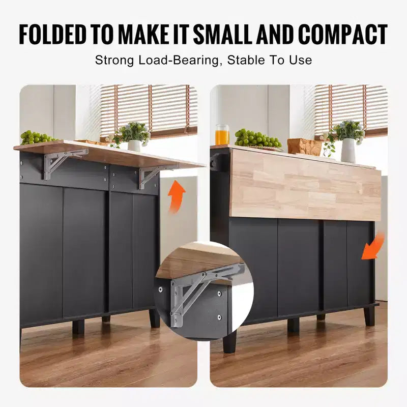 VEVOR Kitchen Island Cart, 50 Wood Top Breakfast Bar with Trash Cabinet Tilt Out 10 Gallon Storage, Farmhouse Dining Living Room Table