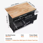 VEVOR Kitchen Island Cart, 50 Wood Top Breakfast Bar with Trash Cabinet Tilt Out 10 Gallon Storage, Farmhouse Dining Living Room Table