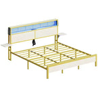 Bestier King Size Platform Bed Frame with Wood Foldable Bedside Shelves and LED Storage Headboard Charge Station