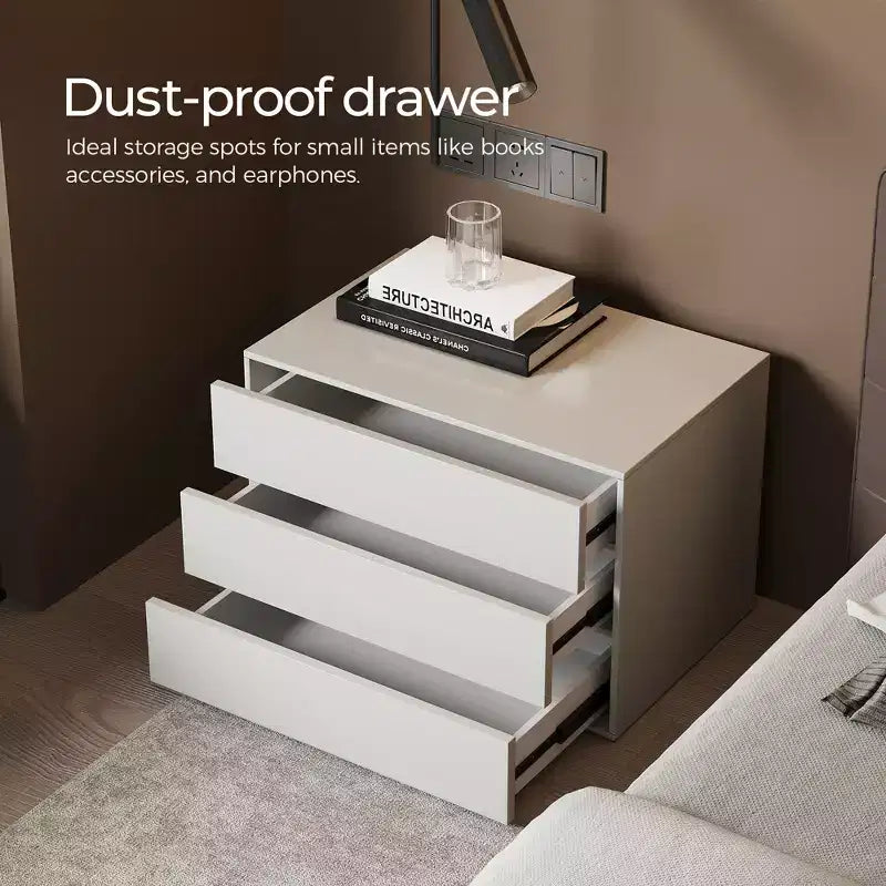Luck Live Modern 3 drawer bedside table, which is 31.4 inches in size, can be used as a storage cabinet in both the bedroom and the living room.