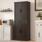 HOMCOM 71 LED Kitchen Pantry Cabinet, Farmhouse Storage Cabinet with Door Shelves, Adjustable Shelves and Drawer, Distressed Brown