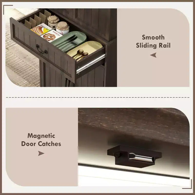 HOMCOM 71 LED Kitchen Pantry Cabinet, Farmhouse Storage Cabinet with Door Shelves, Adjustable Shelves and Drawer, Distressed Brown