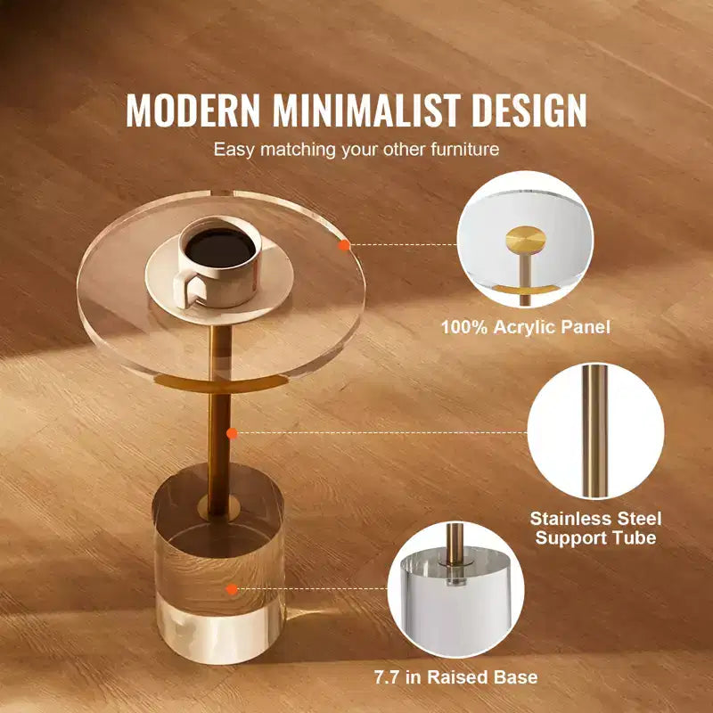 VEVOR Acrylic End Table, Acrylic Side Table with a Solid Base, 11.9 x 11.9 inch Round Tabletop, 21.4 inch High, for Living Room, Bedroom